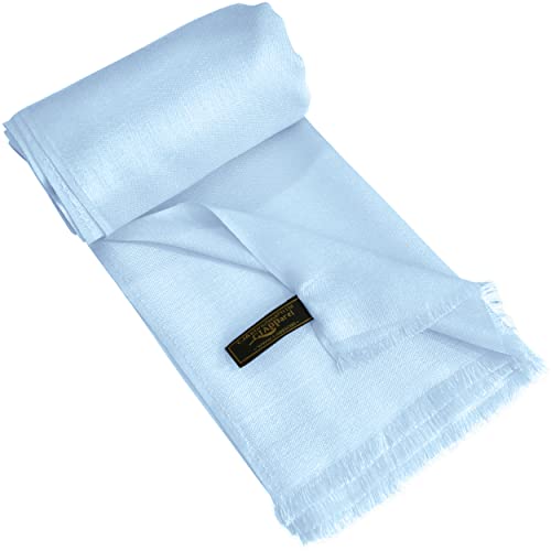 CJ Apparel Light Blue Solid Color Fringe Design Nepalese Shawl Seconds Scarf Wrap Stole Throw Head Wrap Pashmina Gift Hand Made in Nepal New