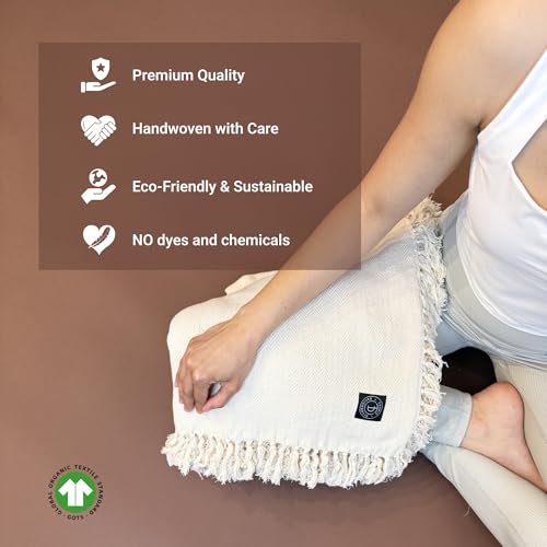 Tharie Handwoven GOTS-Certified Organic Cotton Blanket, Lightweight & Breathable, 142 x 200 cm