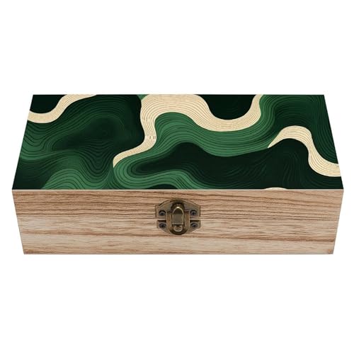 Green Wave Wooden Storage Box (7.9" X 3.9" X 2.3"),Vintage Wooden Jewelry Box with Hinged Lid Natural Wood Keepsake Storage Boxes, Decorative Rustic Organizer for Home Decor Crafts Rings Gifts - color: Green Wave