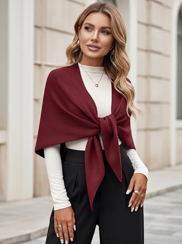 Shawl Wraps Women Pashmina Cardigan Triangle Cape Knit Shoulder Top Sweater Scarf for Fall Winter - color: 01 Burgundy