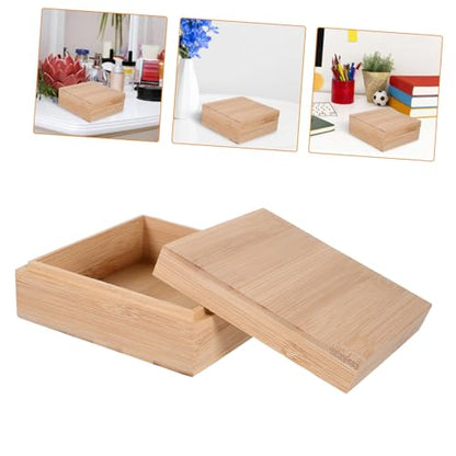 Holibanna 1pc Square Wooden Desktop Storage Box Lid Natural Organizer for Sundries Jewelry and Items and Portable Home Storage
