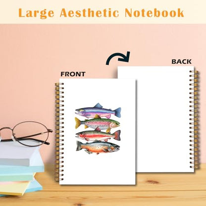 JINYO Colourful Fish Ocean Notebook, Beach Notebooks for Note Taking, Marine Biology Journals, Fishing Gifts for Women Men Spiral Notebook 5.5x8.3 Inch, Coastal Beachy School Office Supplies - color: white Colourful Fish Notebook