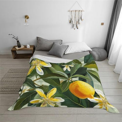 Yellow Lemon Flower Prints Throw Blanket (280g Flannel) Anti-Pilling Warm Fuzzy Blankets for Bed Sofa Couch Travel 50x40 Inch - color: Yellow Lemon Flower, size: 50x40 Inch