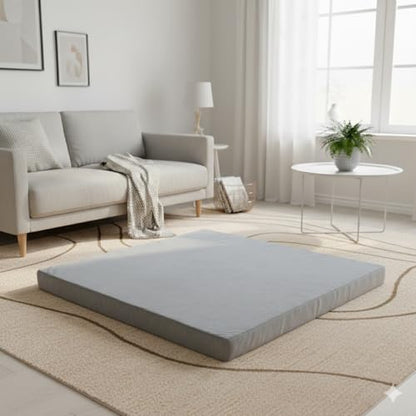 Velvet Zabuton Meditation Mat - Large Floor Pillow for Adults & Yoga Meditation Cushion - High Density Foam Floor Seating with Washable Cover, 31x31 Inch (Gray)