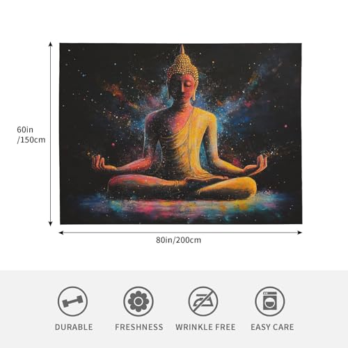 Zen Meditation Fleece Blanket, Ultra-Soft Flannel Throw Featuring Seated Buddhist Monk,Peaceful Design for Yoga,Mindfulness,Couch & Bedroom Decor,Lightweight and Warm,Anti-Wrinkle 60X80 Inch