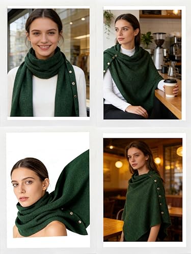 Women's Versatile Knitted Shawls Scarf Poncho Sweater Capes with Buttons Lightweight Spring Summer Fall Winter Wraps - color: Green