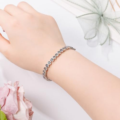Birthstone Bracelets for Women, Sterling Silver 7 Inch Infinity Tennis Bracelet, Wedding Anniversary Birthday Jewelry Gifts for Women Wife Girlfriend Mom Her