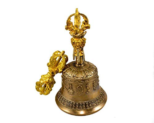 Tibetan Buddhist Meditation Bell And Dorje Set - Dharma Objects Bell Of Enlightenment From Nepal 7 Inches