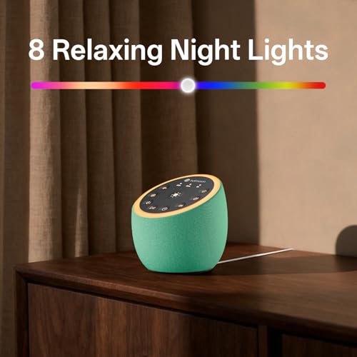 Hotmoon Sound Machine for Sleep, Cocoon 2 White Noise Sound Machine with 40 Relaxing Sounds, Dual-Speaker & Timer, 8 Night Light, Pink Brown Green Noise for Sleeping Adults, Office Privacy, Plug-in - size: green