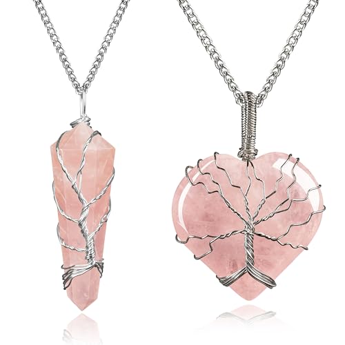 Handcrafted Crystal Orgone Pendant & Necklace; Spiritual Healing Crystal Necklace Pendant; Chakra Necklace for Women & Men; Crystal Jewellery Protection Necklace Parent A (Rose Double Point and Rose - color: Rose Double Point and Rose Heart, size: Combos