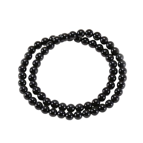 14in Agate Wrap Bracelet for Women Men Natural Round Beaded Agates Stone Healing Stretch Bracelets Elastic Handmade Polished Gemstone Beads Bracelet - color: Black Agate, size: 6mm Beads