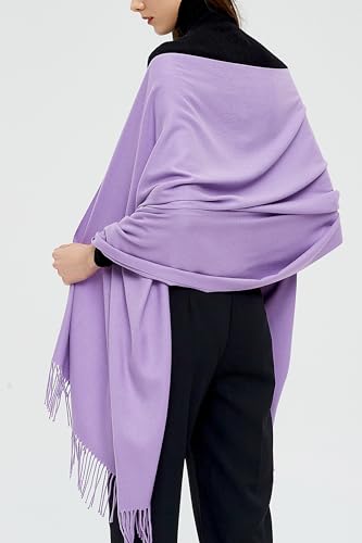 Pashmina Shawls and Wraps Scarfs for Women Wedding Party Winter Warm Long Solid Color - color: Light Purple