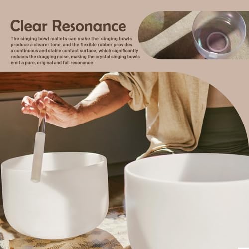 4 Pcs Singing Bowl Mallet And Silicone O Ring Set,Include 2 Acrylic Rubber Mallet Striker,2 Silicone Cushion for Playing Quartz Crystal Singing Bowls(White)