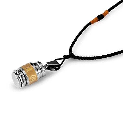 Men's Stainless Steel Open Lucky Buddha Mantra Pendant Necklace Bottle Container Memorial with Braided Rope - color: Mantra - Gold (small)