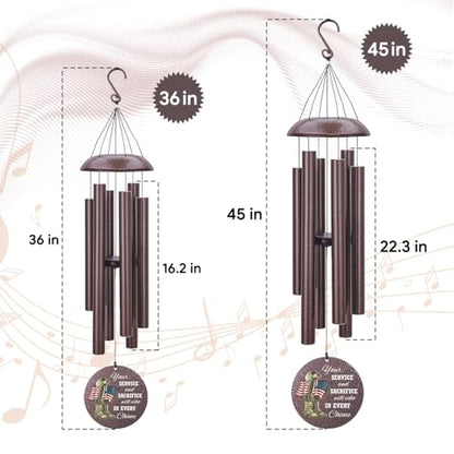 36inch Personalized Wind Chimes, Memorial Wind Chimes for US Veteran, Wind Chime for Loss of Loved Dad, Sympathy Memorial Gifts, Thank You Veteran Solider, Outdoor Decor (Produced in USA)