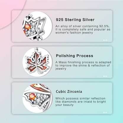 Prayer Cross Elephant Airplane Suitcase Charm 925 Sterling Silver Charms fits for Bracelets Necklace Pendant Bead Charms Jewelry Gift for Women Family - color: Maple Leaves Charm