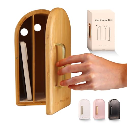 Papaya The Phone Box, Decorative Cell Phone Box for Family Time, Holds 6 Phones, Premium Bamboo Wood Phone Jail, Charging Holes, Free App - color: Wood