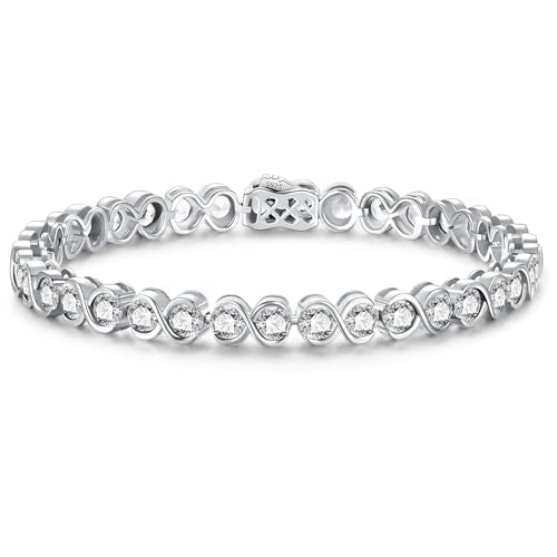 Birthstone Bracelets for Women, Sterling Silver 7 Inch Infinity Tennis Bracelet, Wedding Anniversary Birthday Jewelry Gifts for Women Wife Girlfriend Mom Her - color: 04-Apr-Cubic Zirconia