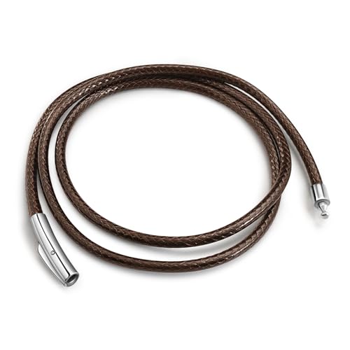 Waterproof Braided Leather Necklace Cord Chain for Men Women, with Sturdy Silver/Black Clasp, 2MM/3MM Flexible Brown/Black Rope Chain for Pendant 16"-30" Length (Send Gift Box) - color: C: Dark Brown-3MM-Steel Clasp, size: 24 inches