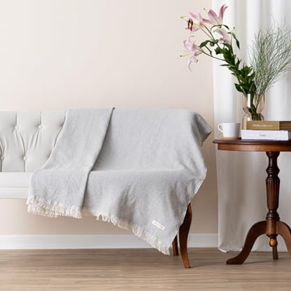 Bed Blanket, Queen Size (79 x 90 Inch), Cotton-Rich Blend, Soft Textured Woven Coverlet, Easycare, Lightweight & Breathable Bed Layering, All Season Bedding, Warm Gray - color: Warm Grey, size: Queen