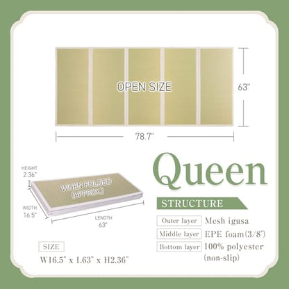 Tatami Mat – Foldable Japanese Tatami Mat Igusa Mattress, Rush Grass Floor Sleeping Futon, Meditation Yoga Zen Tatami, Queen XL by BJDesign