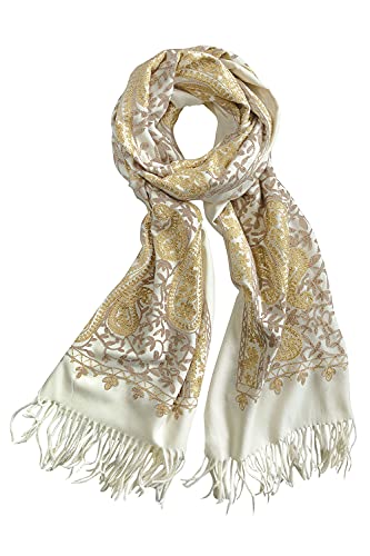 Urban CoCo Women's Embroidered Oversize Tassel Shawl Scarf Wraps for Women - color: #3-beige