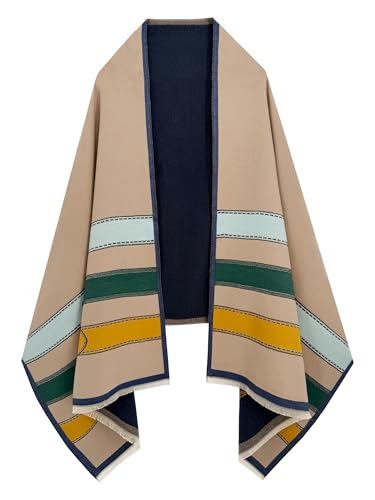 Women's Reversible Pashmina Shawl Wrap for Women Big Scarf Holiday Gifts - color: Biscuit-green-teal