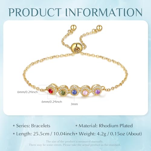 Personalized Birthstone Bracelet for Women – 925 Sterling Silver Adjustable Family Mothers Day Bracelet with Birthstones, Mothers Day, Christmas,Birthday Gift for Mom, Grandma, Wife, Bridesmaid - color: A-5 Birthstones