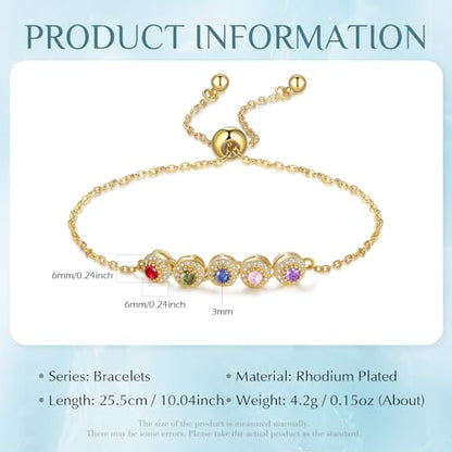 Personalized Birthstone Bracelet for Women – 925 Sterling Silver Adjustable Family Mothers Day Bracelet with Birthstones, Mothers Day, Christmas,Birthday Gift for Mom, Grandma, Wife, Bridesmaid - color: A-5 Birthstones