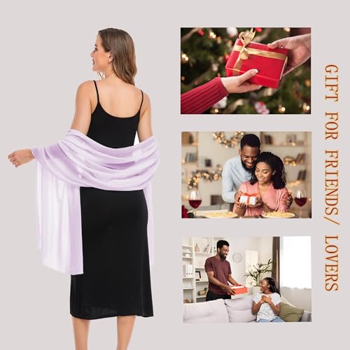 Shawls and Wraps for Evening Dresses Sheer Chiffon Women Elegant Soft Silky Wraps Wedding Bridal Scarf - color: Lavender, size: 79*26‘’