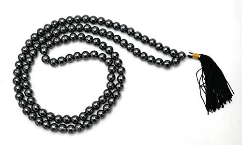 Amazing Gemstone Japa Mala 108 Prayer Beads Necklace and Wrist Mala Bracelet for Meditation - color: Hematite, size: Without Knots