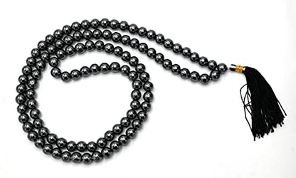 Amazing Gemstone Japa Mala 108 Prayer Beads Necklace and Wrist Mala Bracelet for Meditation - color: Hematite, size: Without Knots