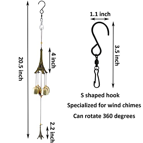 Maydahui Eiffel Tower Retro Wind Chime (20.5 Inch H) Alloy Wind Bell Musical Windchime with S Shaped Hook for Mom Gifts Festival Garden Party Indoor and Outdoor Decor