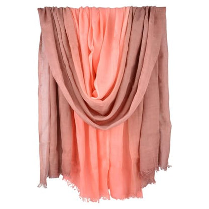 Two-tone Linen Scarf for Women Lightweight Summer Wrap Cotton Shawl Beach Travel Pashmina Gauze 75"×35" - color: Peach Pink/Khaki