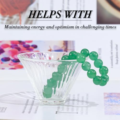 Natural Gemstones Bracelet 8mm Chakra Round Beads Energy Power Crystal Reiki Healing Elastic Stretch 7 Inch for Women Men Unisex - color: Green Aventurine