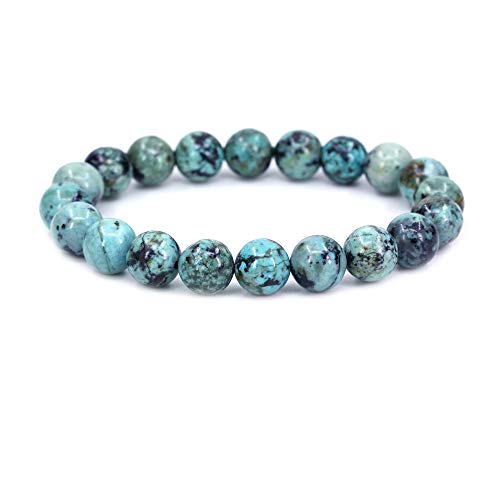 Keleny Fashion Crystal Man Women Stretch Bracelet 10mm Round Beads Rock Jasper 7 Inch Unisex - color: Green A Grade African Turquoise Howlite