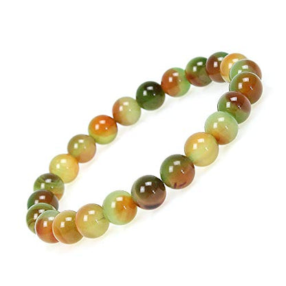MJDCB Featured Men Women 8mm Beads Bracelet Elastic Natural Stone Yoga Bracelet Bangle 6.7" - color: Peacock Agate