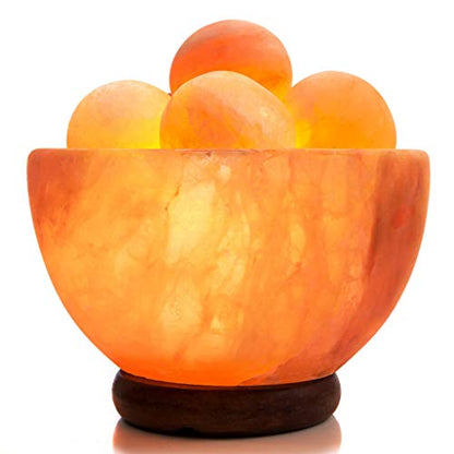 UMAID Himalayan Salt Lamp Bowl with 6 Himalayan Salt Massage Stones, Dimmable Pink Rock Salt Lamp for Bedroom, Office Desk & Meditation Room, Spa Decor, Relaxation Home Decor Gifts for Men & Women - style: Massage Bowl