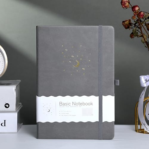 CAGIE Lined Journal Notebook for Work, Hardcover Notebook Journal with Pen Loop, A5 Notebook Journal Cover, Medium 5.7" x 8.3", (Gray Ruled), Gifts - color: 00 Pale Gray