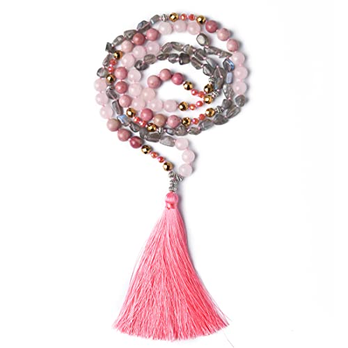 YGLINE Chakra 108 Mala Beads Bracelet Real Healing Gemstone Yoga Meditation Hand Knotted Mala Prayer Bead Necklace - color: Style 6