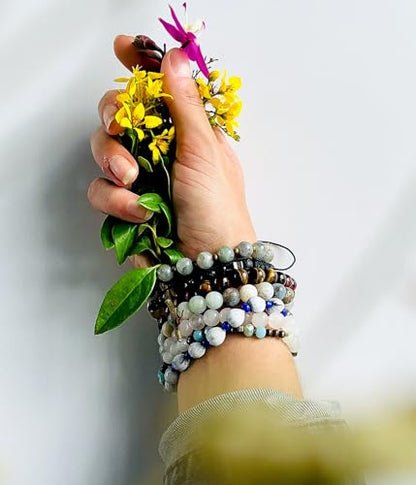 BOMAIL Natural Stone Bracelet for Women Men - 8MM Semi-Precious Gemstone Beaded Bracelet Healing Crystal Stretch Bracelet Yoga Bracelets Jewelry - color: Amazonite