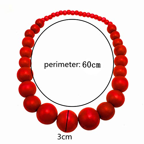 COLORFUL BLING Ethnic Natural Wood Beads Necklace for Men Women Africa Wooden Chain Chunky Strand Necklace Statement Hip Hop Jewelry - color: short red