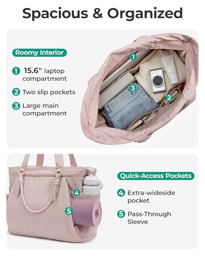 BAGSMART Yoga Tote Bag for Women with Knotted Handle, Lightweight Pilates Bag with Yoga Mat Holder, Gym Bag for Work Travel - color: Baby Pink