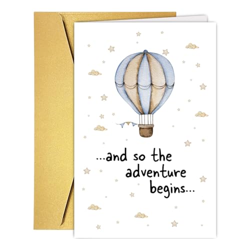 Hot Air Balloon Adventure Baby Shower Card - New Baby Cards, Babys Shower Congratulations Cards - Funny New Born Card for Pregnant Couple, Parents - color: #1