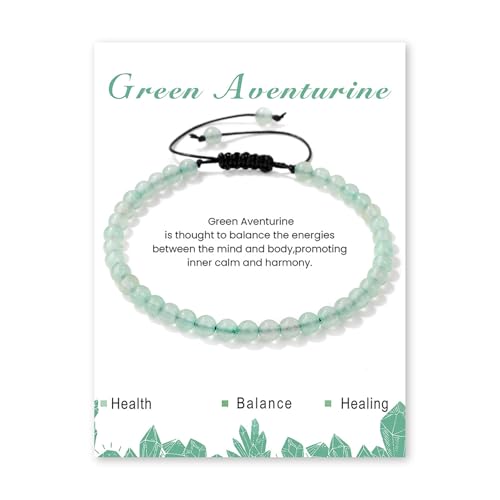 Crystal Bracelet for Women 4mm Adjustable Braided Natural Stone Bracelets Handmade Beaded Bracelets Gemstone Bracelet Healing Crystal Bracelet Crystal Jewelry for Women - style: jade