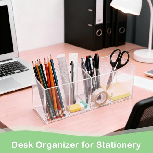elysolpluv Clear Acrylic 4-Compartment Organizer Box, Small (7.9" × 2.7" × 3.5") – Handcrafted, Eco-Friendly, Minimal Packaging Compact Storage Organizer - size: Small