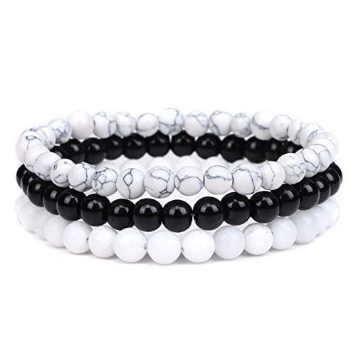 2Pcs Matte Lava Rock Volcanic Stone Beads Stretch Bracelet Stacking Frosted Gemstone Turquoise Seed Bracelet for Men Women Couple Stress Relief Aromatherapy Jewelry Gift - color: J white
