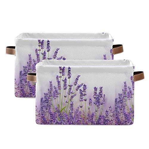Blueangle Lavender Flowers Storage Basket Bin, Large Cube Storage Box Canvas Collapsible Storage Organizer for Home Office Closet - 15 L x 11 W x 9.5 H, 2PACK - color: Lavender Flowers, size: 2 PCS