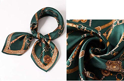 ANDANTINO 100% Mulberry Silk Scarf -21” Lightweight Square Neckerchief – Breathable Digital Printed Scarves with Gift Packed - color: Blackish Green