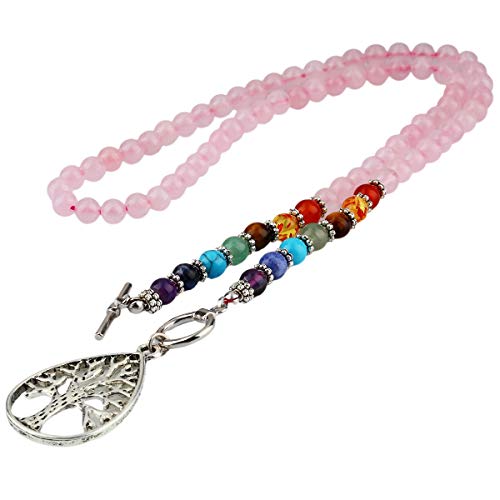 Nupuyai CrystalPendant for Unisex, 7 Chakra Mala Healing Stone Necklace, Yoga Meditation Prayer Bracelet